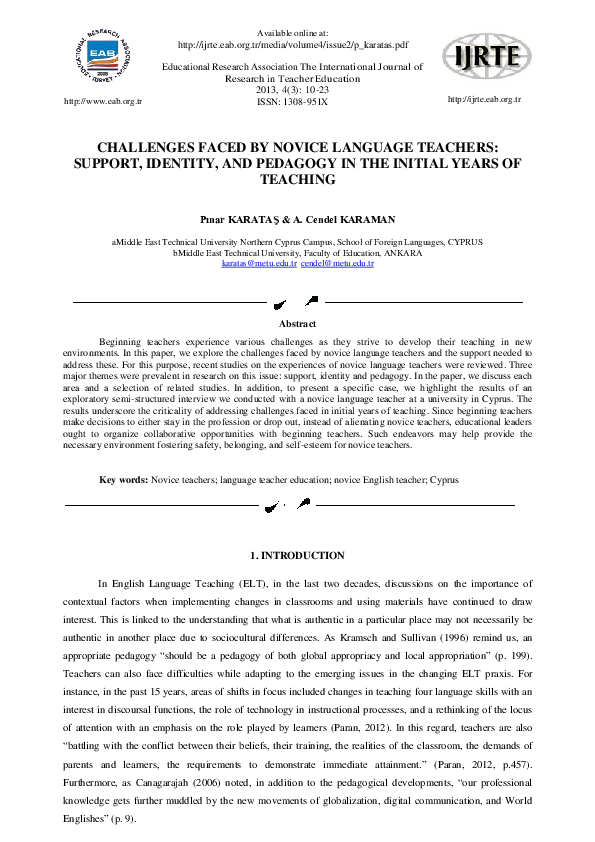 (PDF) CHALLENGES FACED BY NOVICE LANGUAGE TEACHERS SUPPORT, IDENTITY ...