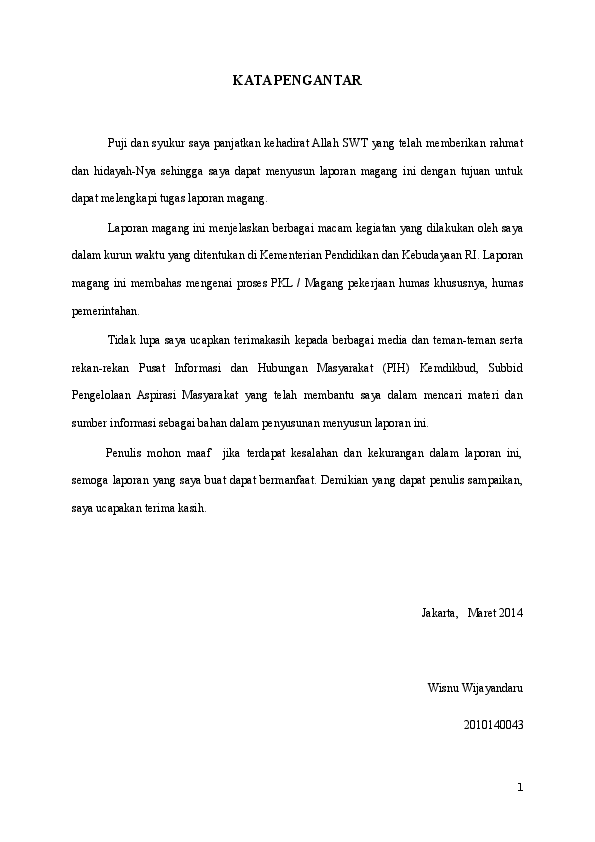 Contoh Kata Pengantar Laporan Magang - Nusagates
