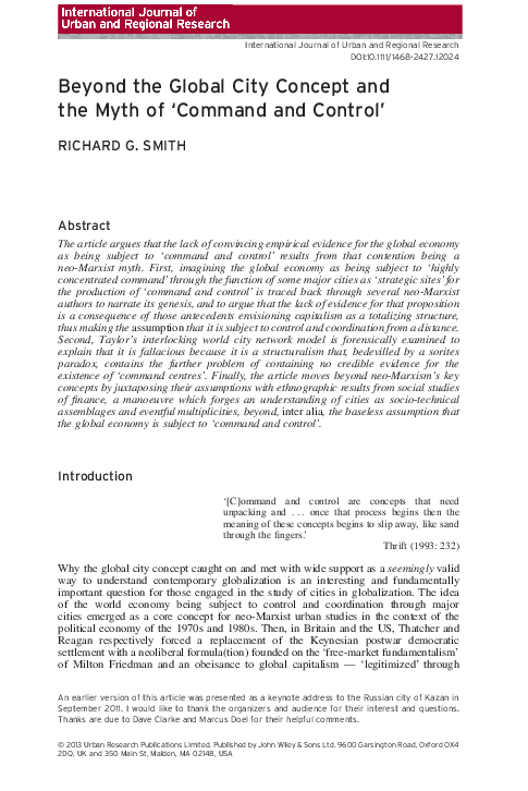 (PDF) Beyond the Global City Concept and the Myth of 'Command and Control'