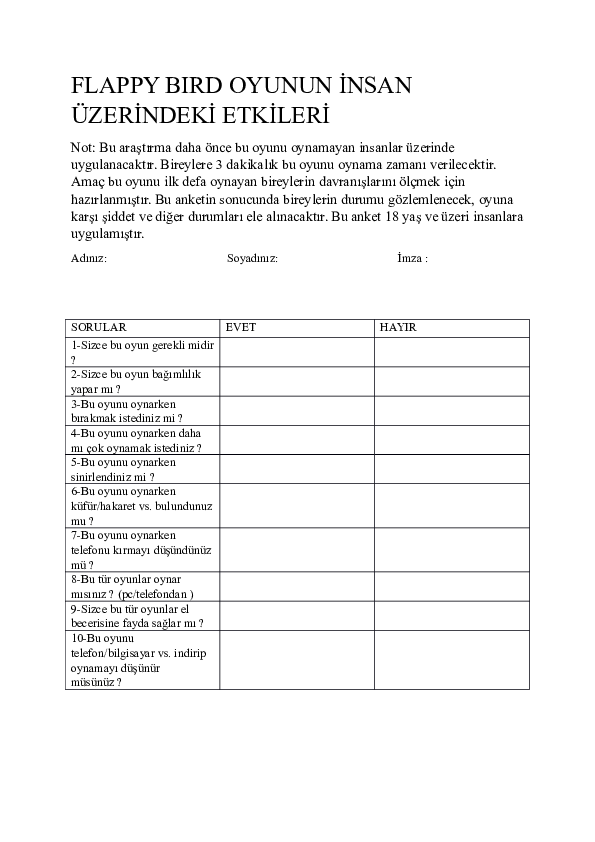 (DOC) Flappy bird questionnaire