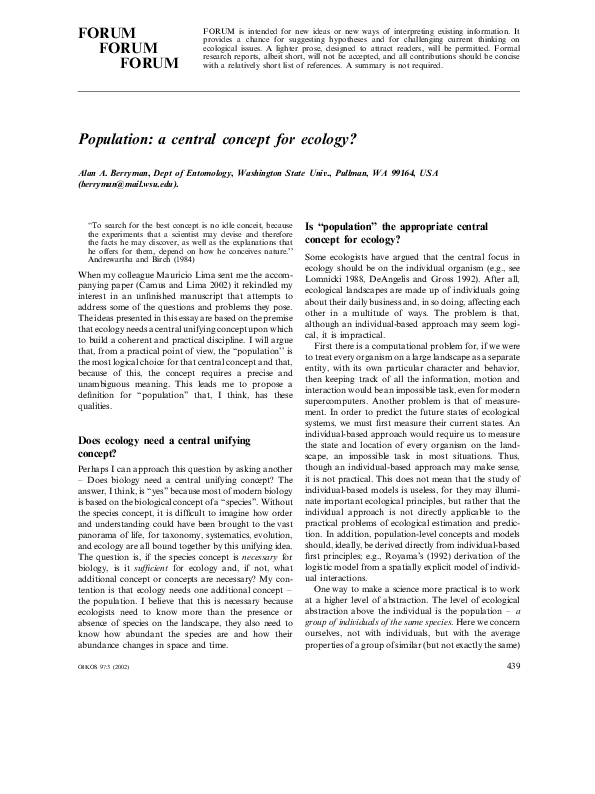 Pdf Population A Central Concept For Ecology