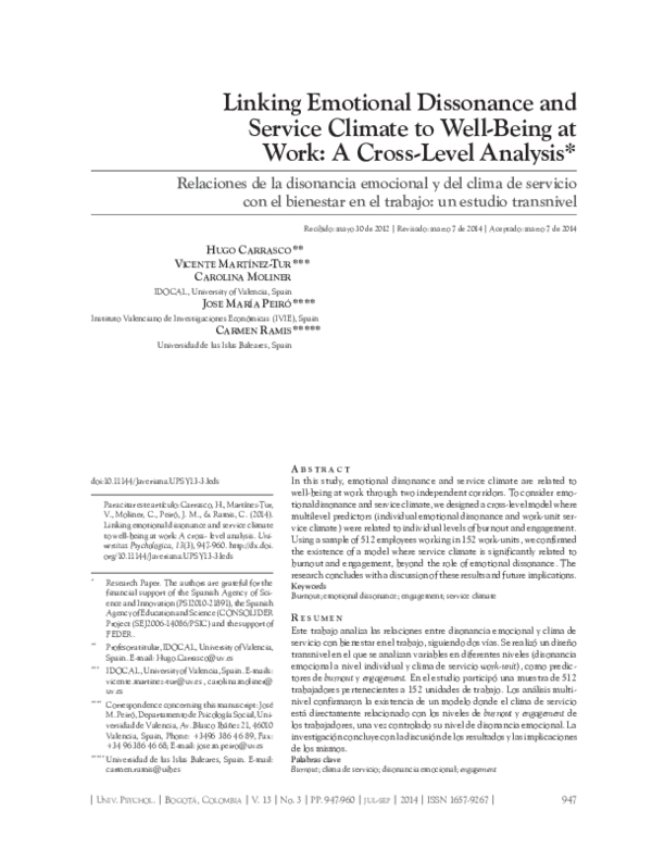 (PDF) "Linking Emotional Dissonance and Service Climate to Well-Being ...