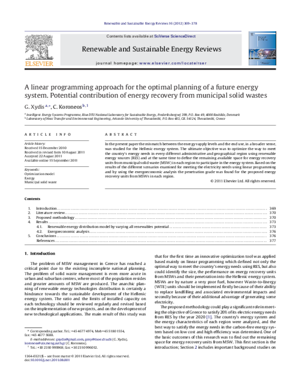 (PDF) A linear programming approach for the optimal planning of a ...