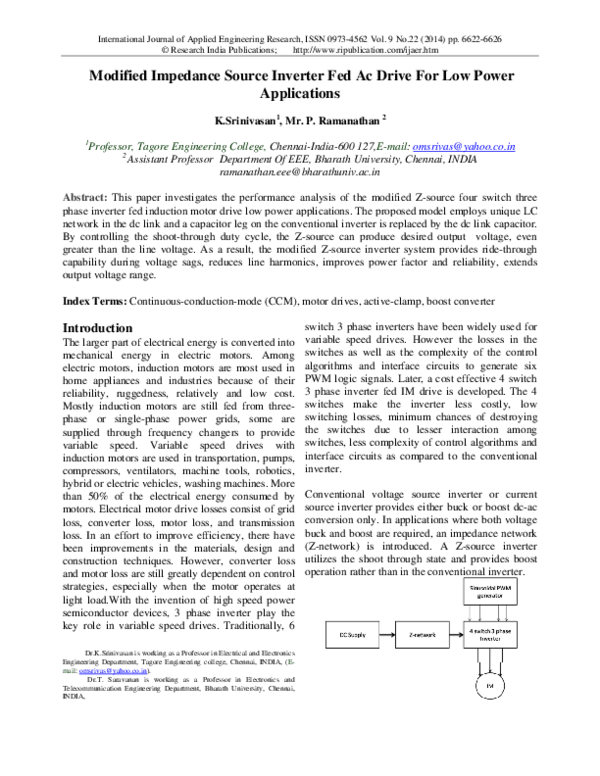 (PDF) Modified Impedance Source Inverter Fed Ac Drive For Low Power ...