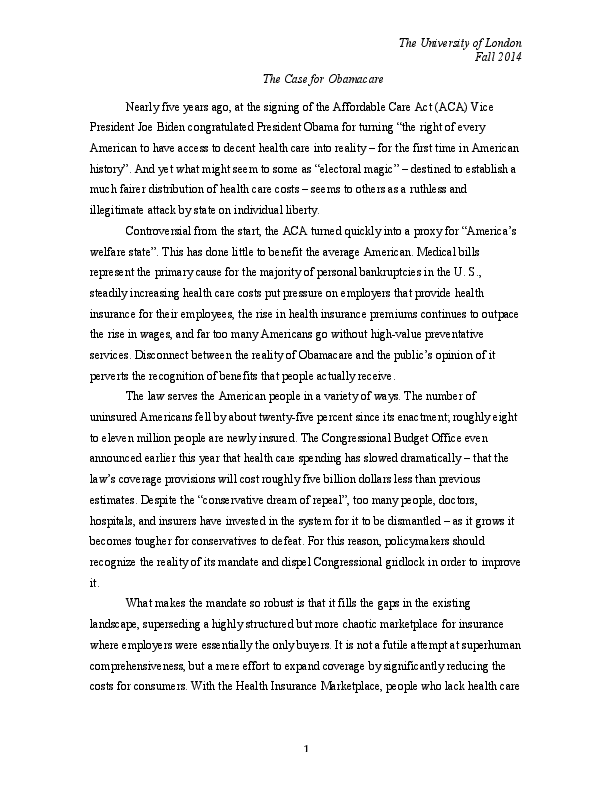 Affordable care act essay example image