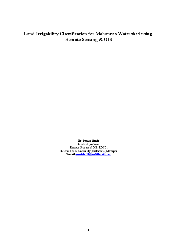 (DOC) Land Irrigability Classification for Mohanrao Watershed using