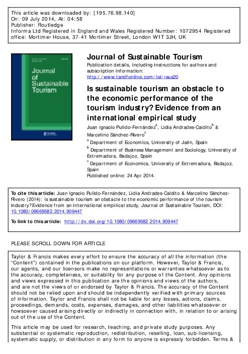 (PDF) IS SUSTAINABLE TOURISM AN OBSTACLE TO THE ECONOMIC PERFORMANCE OF ...