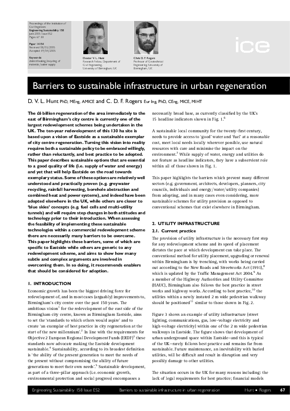 (PDF) Barriers to sustainable infrastructure in urban regeneration