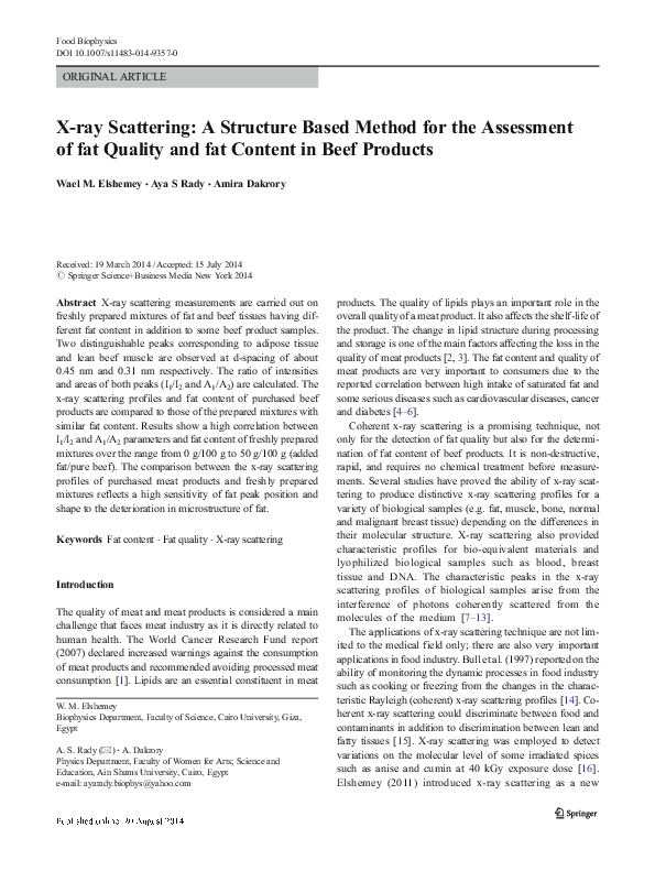 (PDF) X-ray Scattering: A Structure Based Method for the Assessment of ...