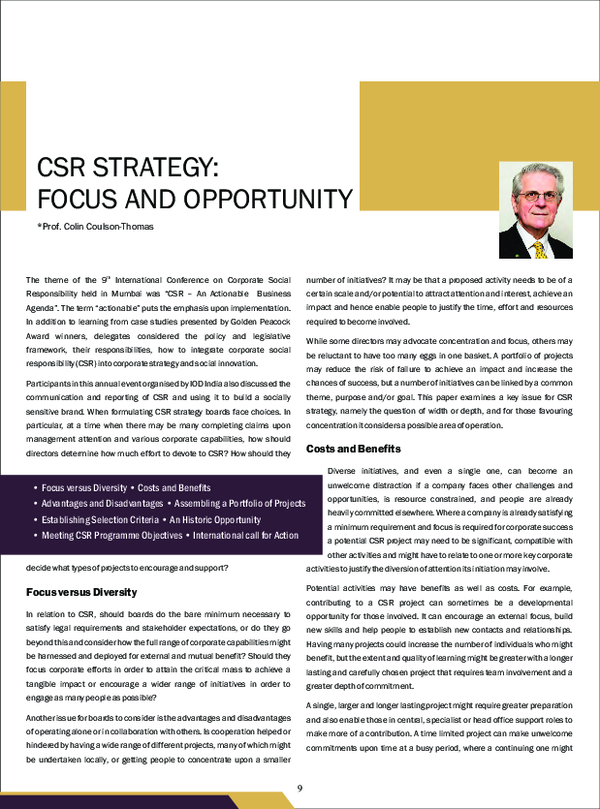 (PDF) CSR Strategy: Focus and Opportunity
