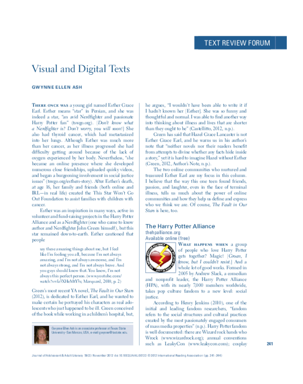 Example Visual and Digital Texts Column JAAL Gwynne Ellen Ash Academia.edu