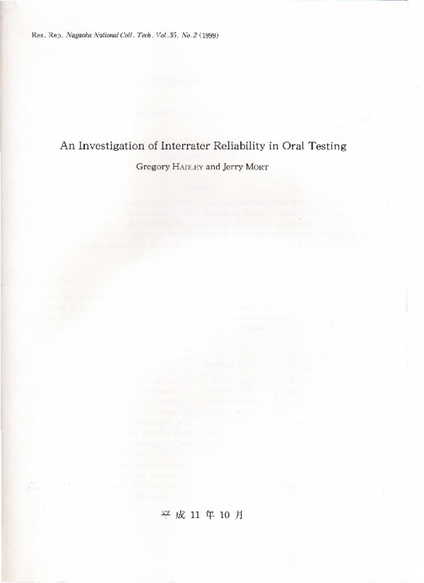 (PDF) An Investigation of Interrater Reliability in Oral Testing