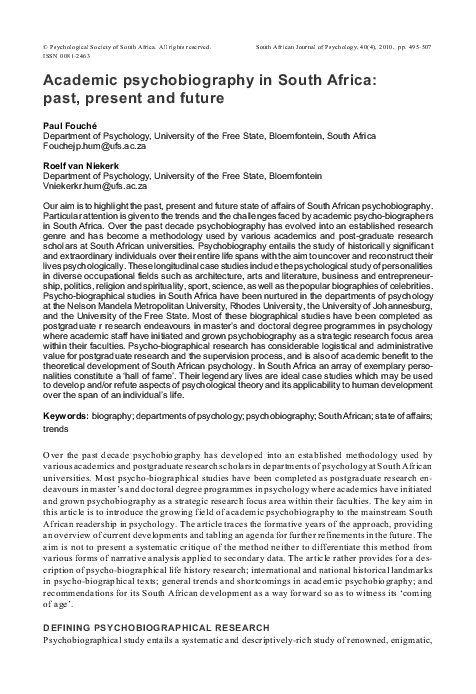 (PDF) Evolution of Psychobiography in South Africa