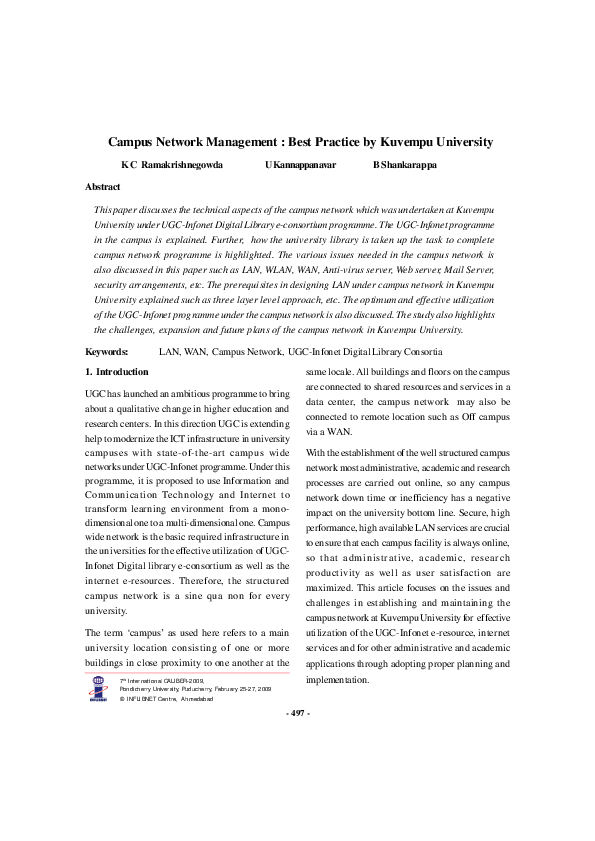 (PDF) Campus Network Management Best Practice by Kuvempu University