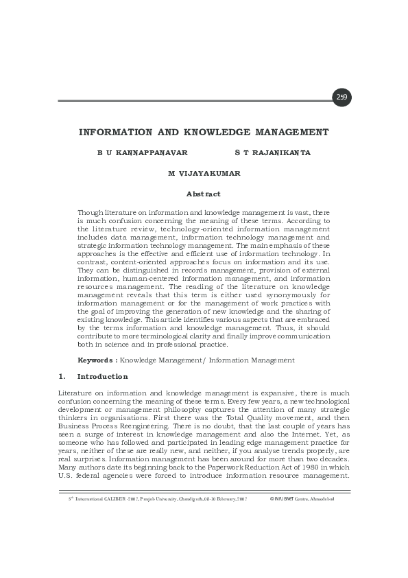 Pdf Information And Knowledge Management