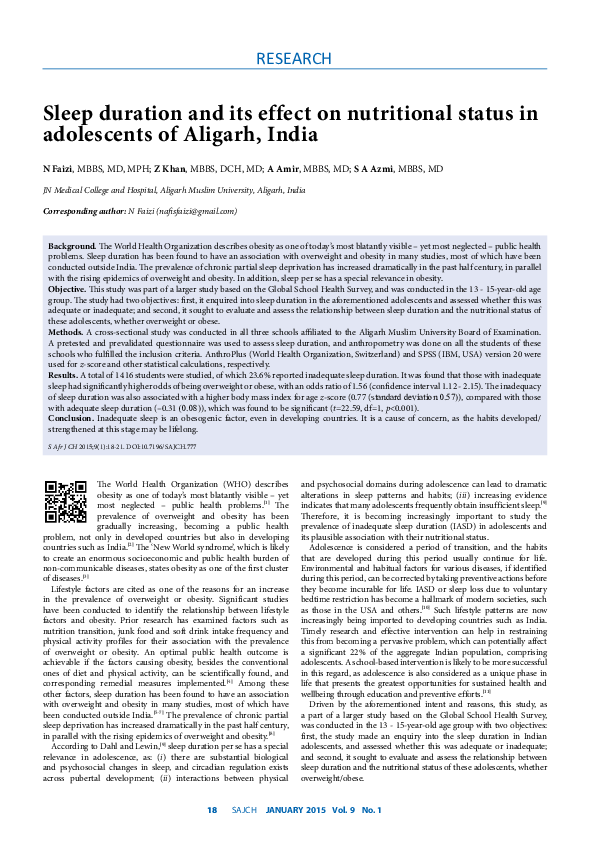 (PDF) Sleep duration and its effect on nutritional status in ...