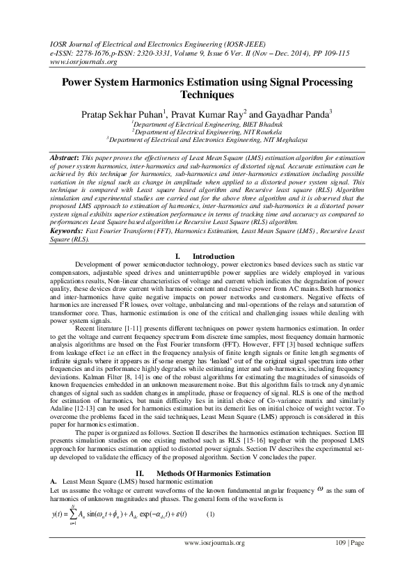 (PDF) Power System Harmonics Estimation using Signal Processing Techniques IOSR Journals