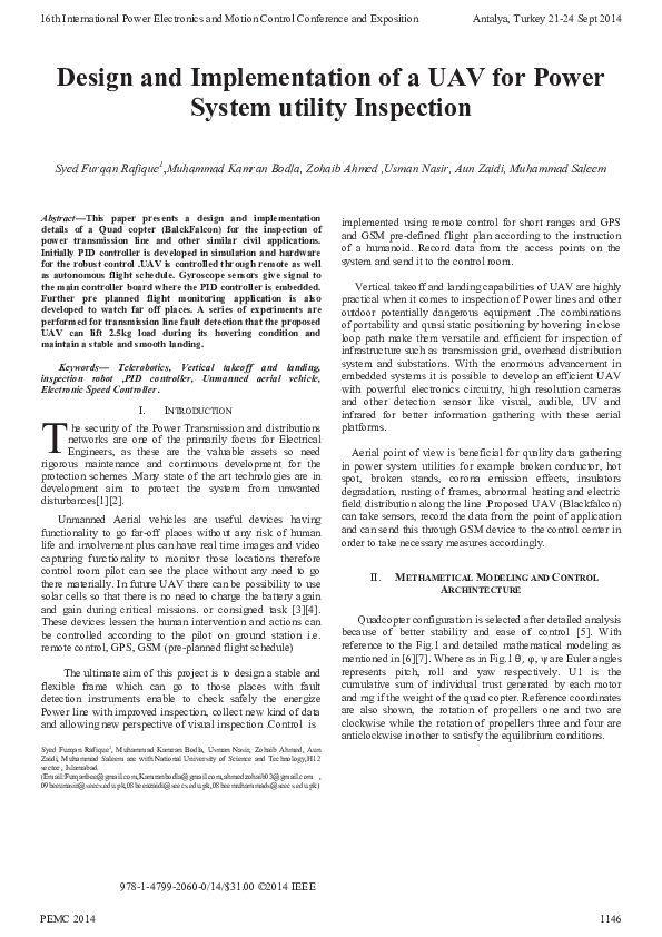 (PDF) Design and implementation of a UAV for power system utility ...