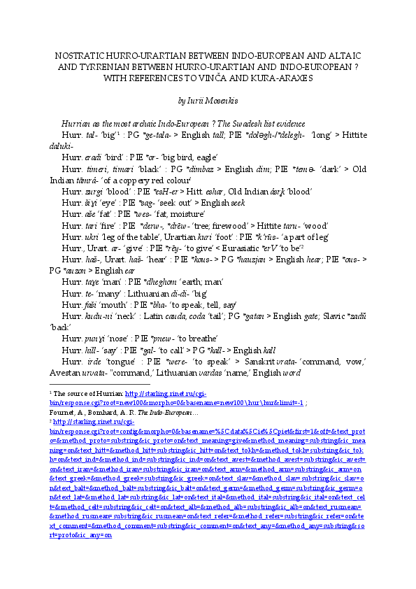 (PDF) Nostratic HurroUrartian between IndoEuropean and Altaic and