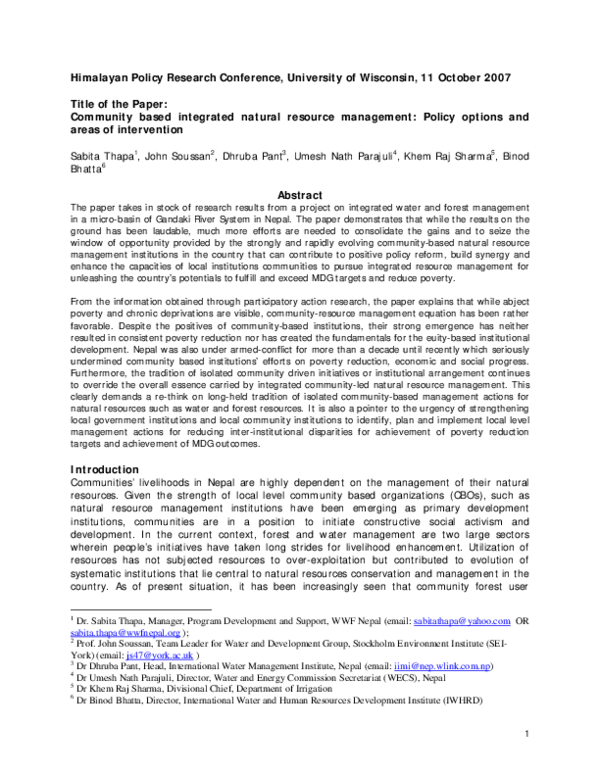 (PDF) Title of the Paper: Community based integrated natural resource ...
