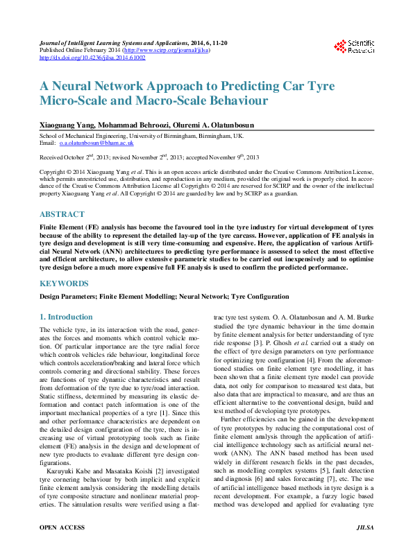 (PDF) A Neural Network Approach to Predicting Car Tyre MicroScale and
