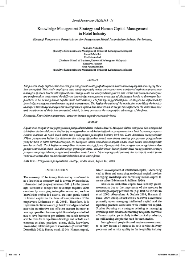 (PDF) Knowledge Management Strategy and Human Capital Management in ...