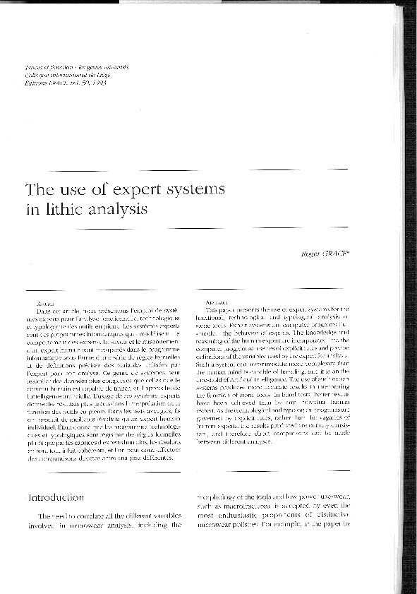 (PDF) The use of expert systems in lithic analysis