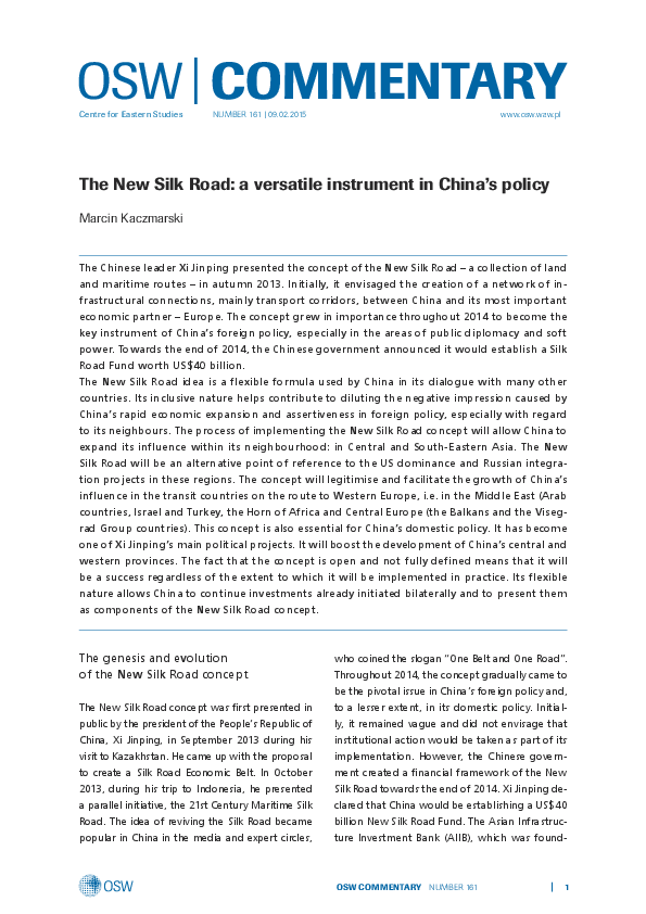 (PDF) The New Silk Road: a versatile instrument in China’s policy