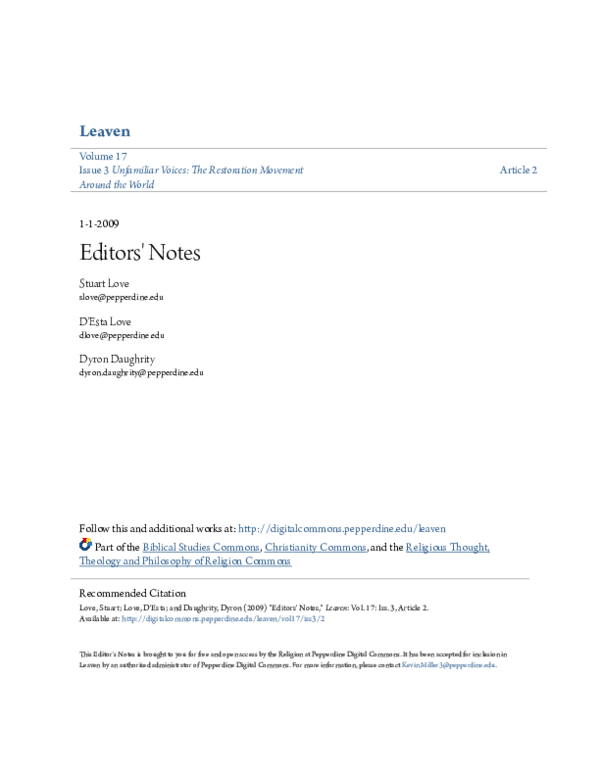 (PDF) Editors' Notes