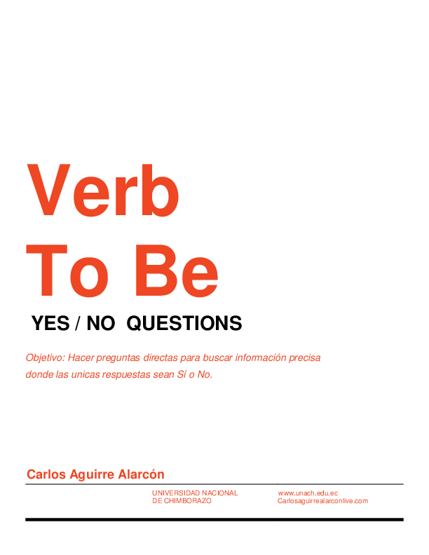  PDF Verb To Be YES NO QUESTIONS Carlos Alberto Aguirre Alarcon