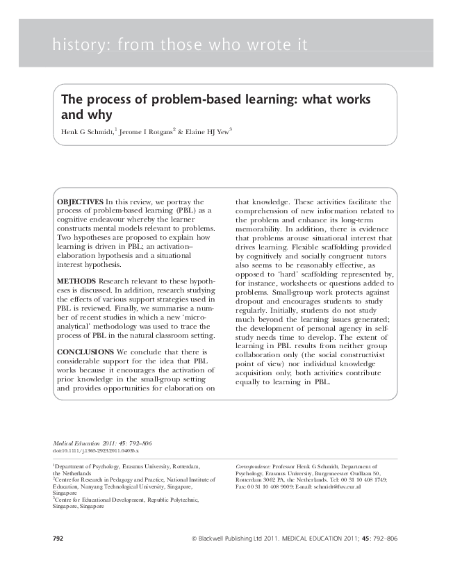 (PDF) The process of Problem-Based Learning: What works and why