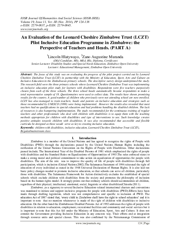 INCLUSIVE EDUCATION POLICY IN ZIMBABWE PDF NOTES visual data 3