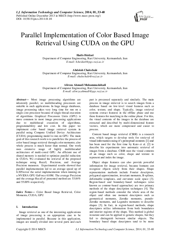 (PDF) Parallel Implementation of Color Based Image Retrieval Using CUDA ...