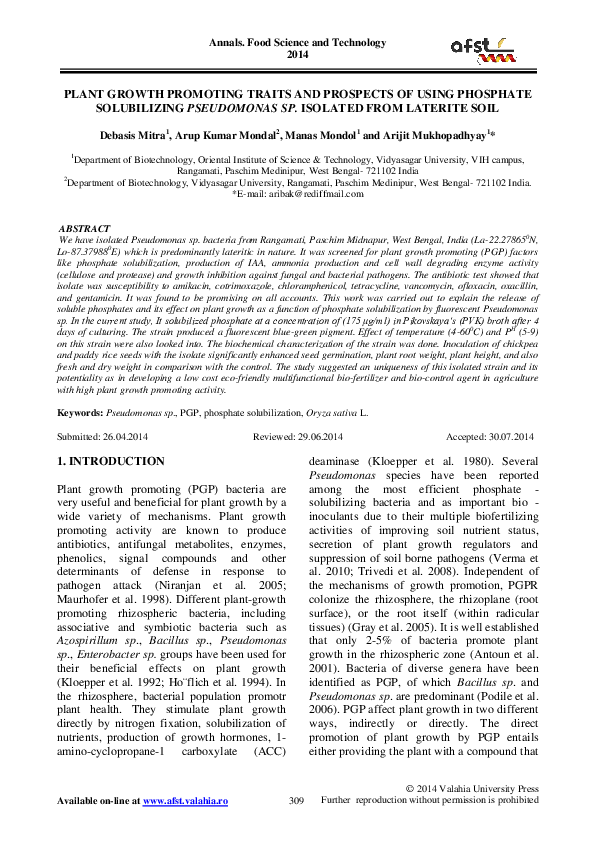(PDF) PLANT GROWTH PROMOTING TRAITS AND PROSPECTS OF USING PHOSPHATE ...