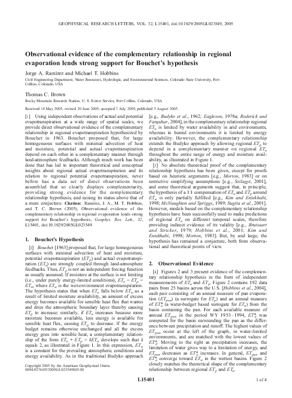 (PDF) Observational evidence of the complementary relationship in ...
