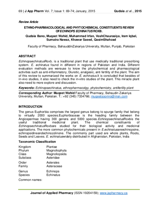 (PDF) ETHNO-PHARMACOLOGICAL AND PHYTOCHEMICAL CONSTITUENTS REVIEW ...