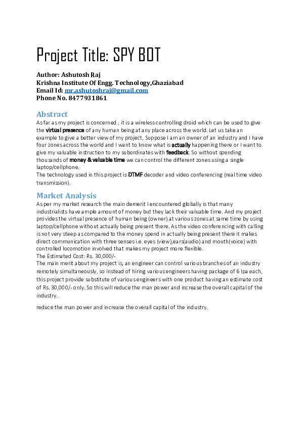 (PDF) SPYBOT Unmanned Surveillance Robot Ashutosh Raj Academia.edu