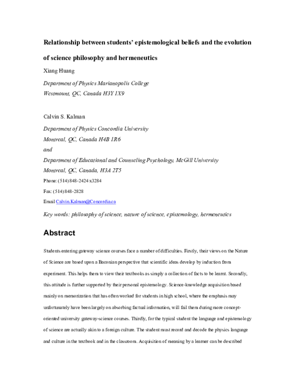 (PDF) Relationship between students’ epistemological beliefs and the ...