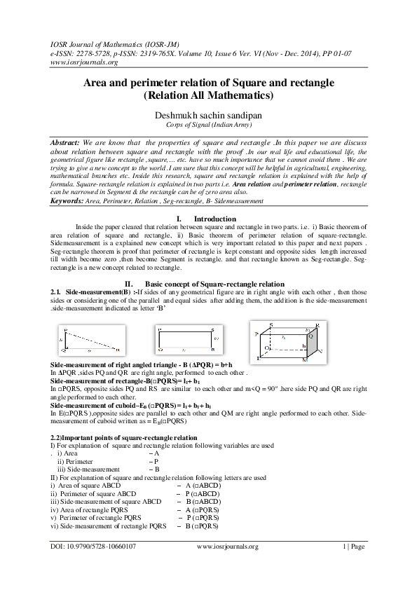 (PDF) Area and perimeter relation of Square and rectangle (Relation All