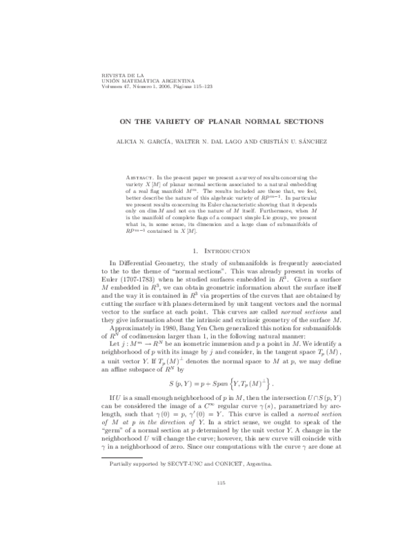 (PDF) ON THE VARIETY OF PLANAR NORMAL SECTIONS