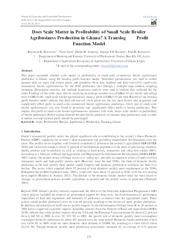 (PDF) Does Scale Matter in Profitability of Small Scale Broiler