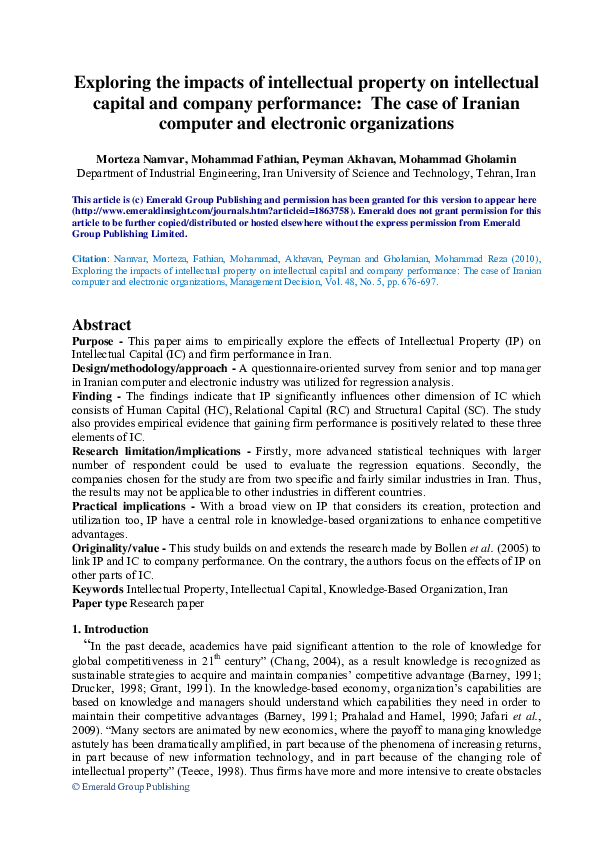 (PDF) Exploring the impacts of intellectual property on intellectual ...