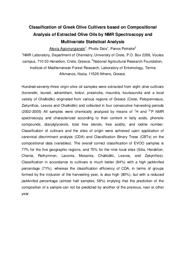(PDF) Classification of Greek Olive Cultivars based on Compositional ...