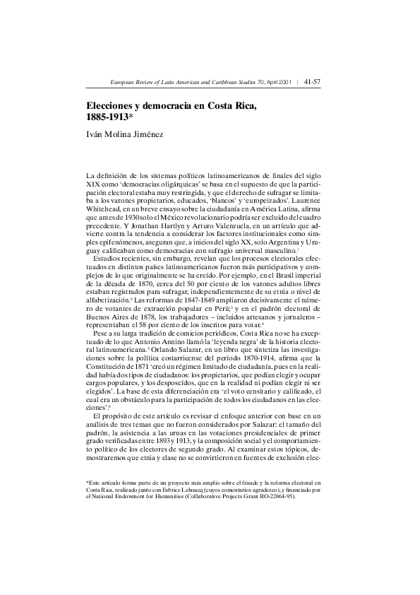 (PDF) Elecciones y democracia en Costa Rica (18851913)