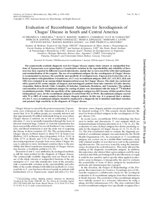 (PDF) Evaluation of Recombinant Antigens for Serodiagnosis of Chagas ...