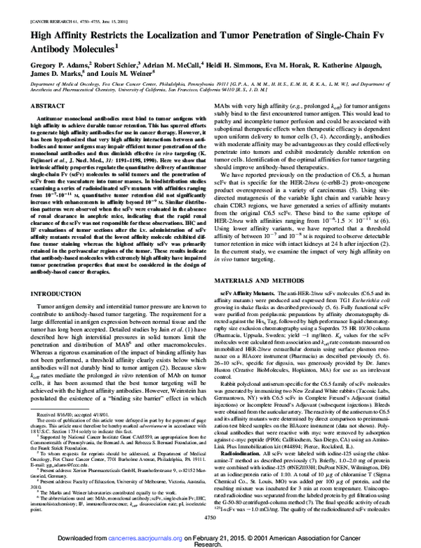 (PDF) High Affinity Restricts the Localization and Tumor Penetration of ...
