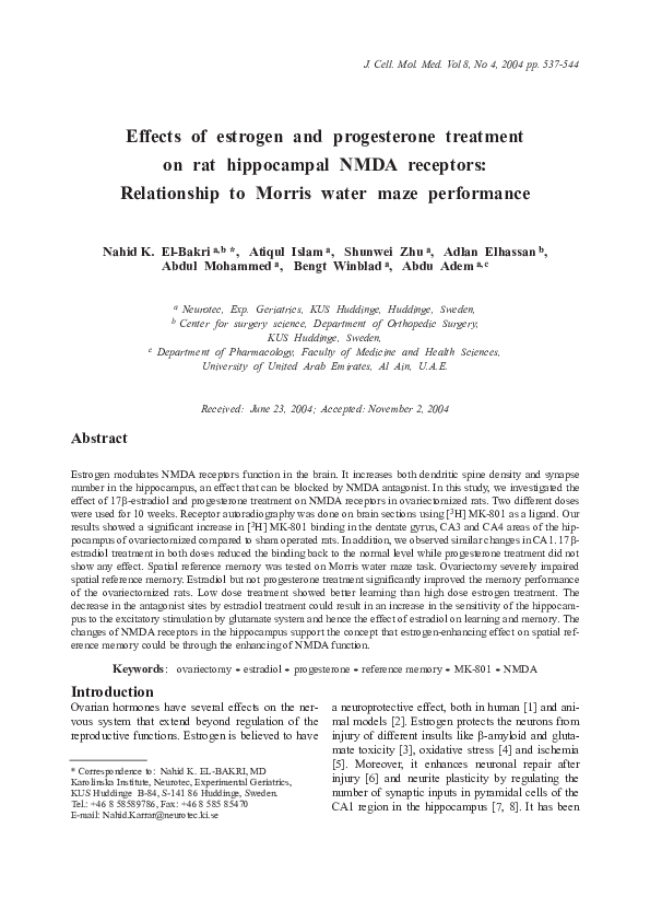 (PDF) Effects of estrogen and progesterone treatment on rat hippocampal ...