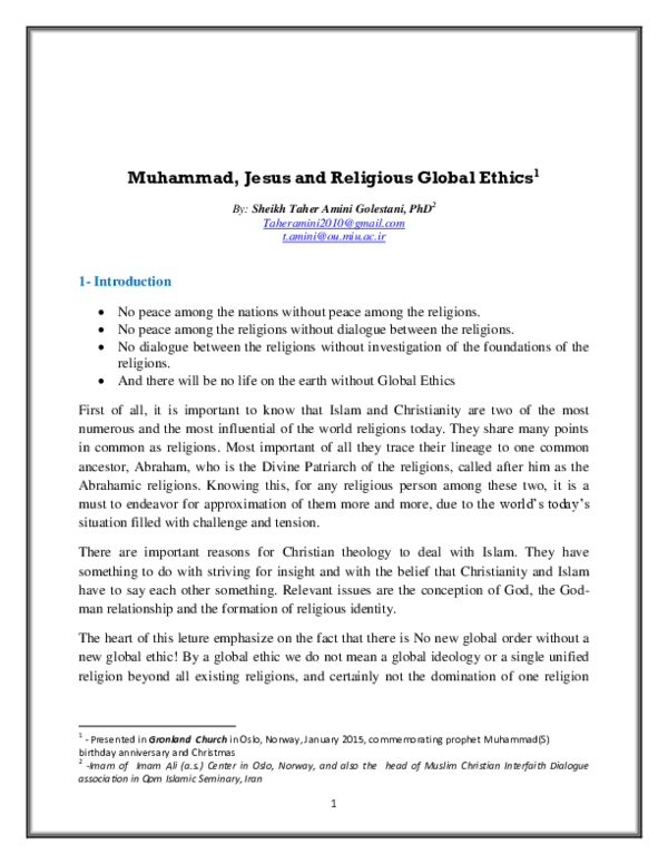 (PDF) Muhammad, Jesus and Religious Global Ethics