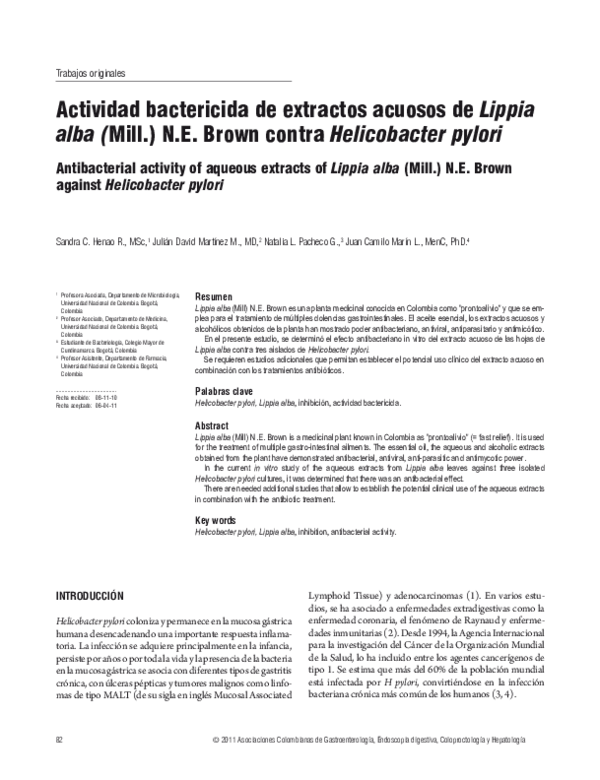 (PDF) Antibacterial activity of aqueous extracts of Lippia alba (Mill ...