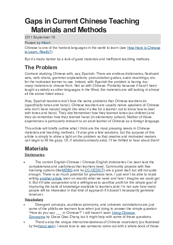 (DOC) Gaps in Current Chinese Teaching Materials and Methods Murad